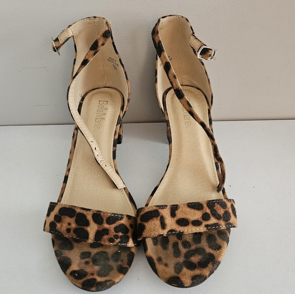 Bella Marie Shoes - Bella Marie Leopard Faux Suede Ankle-Strap Open Toe Block Heel Sandal- Size 8.5